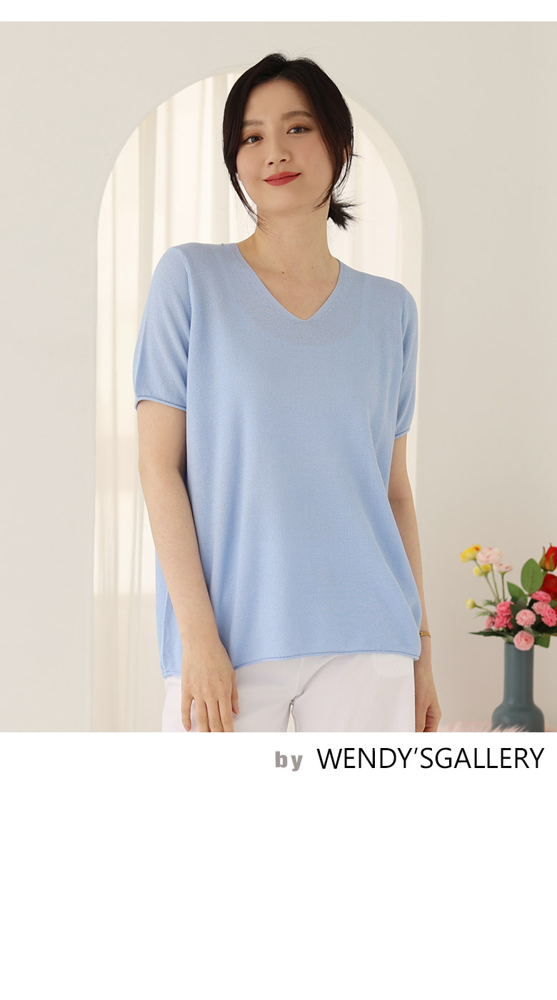 WENDYSGALLERY -[웬디즈갤러리]블리샵 브이넥 반팔니트│삼성물산 온라인몰 SSF Shop [웬디즈갤러리]블리샵 브이넥 반팔니트